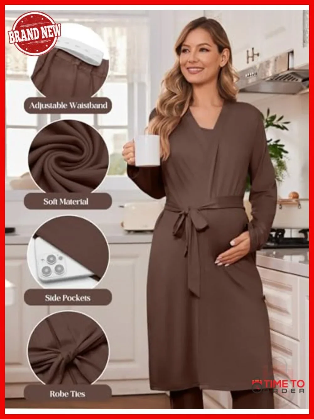 Maternity Nursing Pajama Set - 3 Piece with Robe, Tank, and Pants